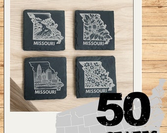Engraved Missouri Slate Coasters - Housewarming Gift, Set of 4
