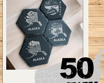 Engraved Alaska Slate Coasters – Housewarming Gift, Set of 4