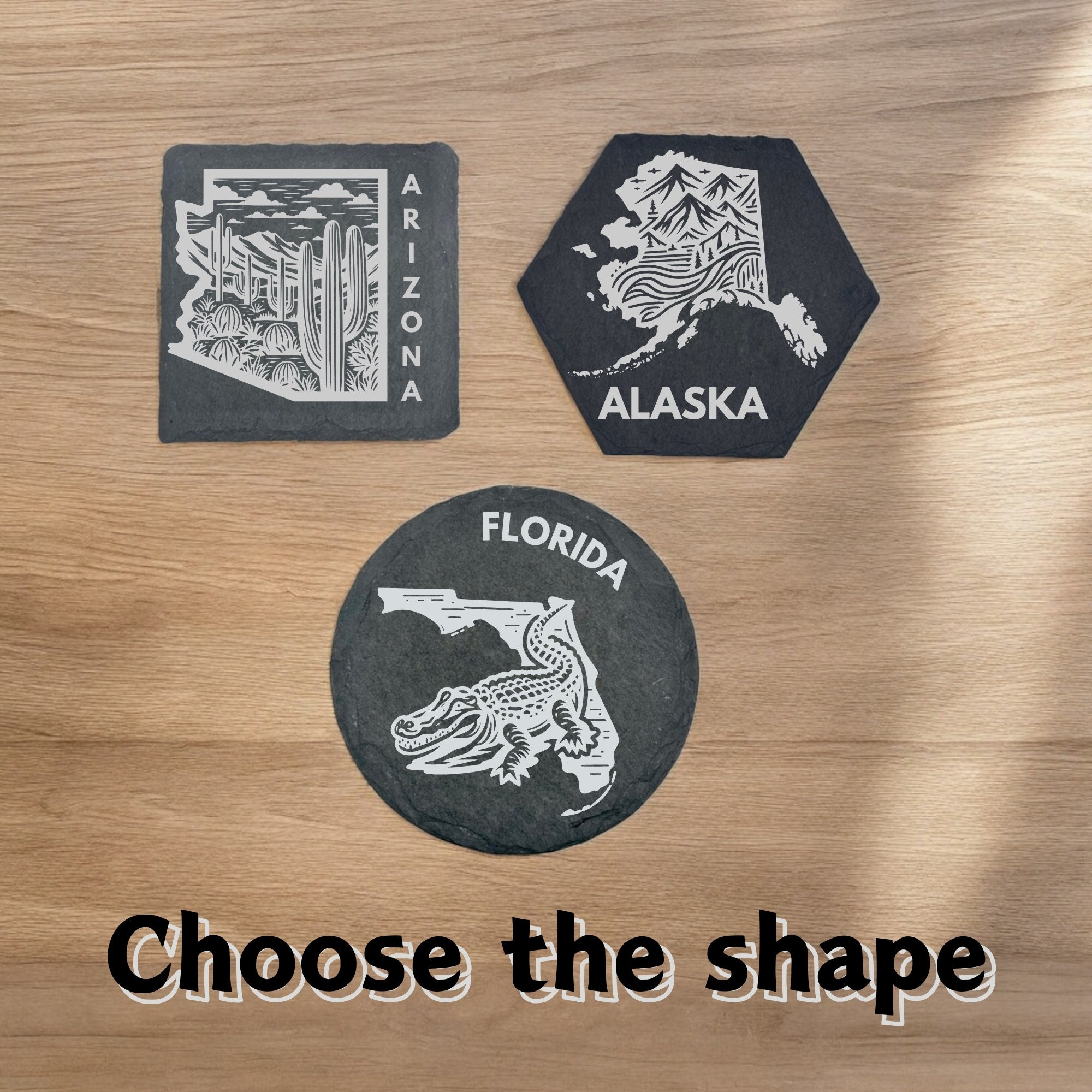 ノースダコタ - 彫刻入りスレートコースター 4 枚セット