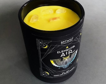 Handmade Air Ritual Candle - Positivity, Abundance Magic, Coconut Apricot Wax, Black Jar, Wood Wick - Scent of Tomato, Lemon, Basil, Grass