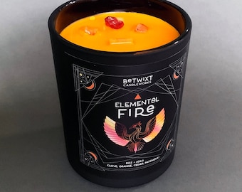 Handmade Fire Candle - Banishing Transformation Magic, Coconut Apricot Wax, Black Jar, Wood Wick - Scent of Sacred Altar Spices & Resins