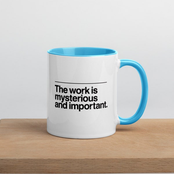 The Work is Mysterious & Important, Severance TV Mug, 11oz Coffee Cup with Blue Accent