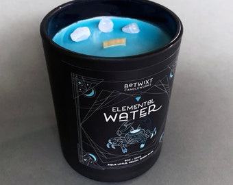 Sea Witch Water Candle - Cleansing Magic, Coconut Apricot Wax, Black Jar, Wood Wick - Scent of Ocean Breezes, Crashing Waves, Sea Salt