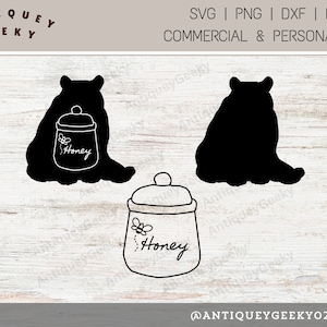 Honey Bear & Honey Pot SVG - Bear Silhouette - Bear SVG File - Honey Pot Svg - Sitting Bear Svg - Honey Bear and Honey Pot Clipart
