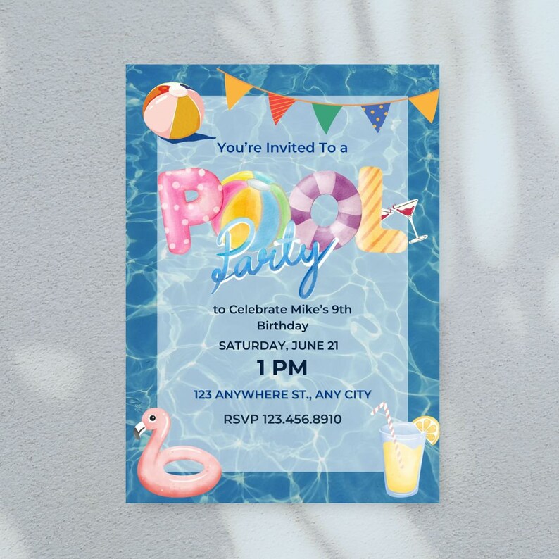 Pool Party Printable Invitation, Summer Birthday Party, Editable, FREE ...