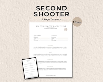 Plantilla de acuerdo para segundo fotógrafo, contrato de fotografía, plantilla de contrato de Canva, formulario para fotógrafo, contrato editable para segundo fotógrafo