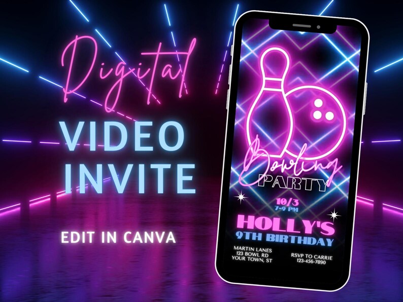 Bowling Party Invitation, Bowling Birthday Invite, Animated Video