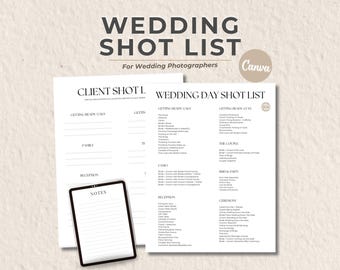 Wedding Shot List, Wedding Photographer Organizer, Photography Business, Photography Planner, Photo Planning Bundle, Editable Canva Template