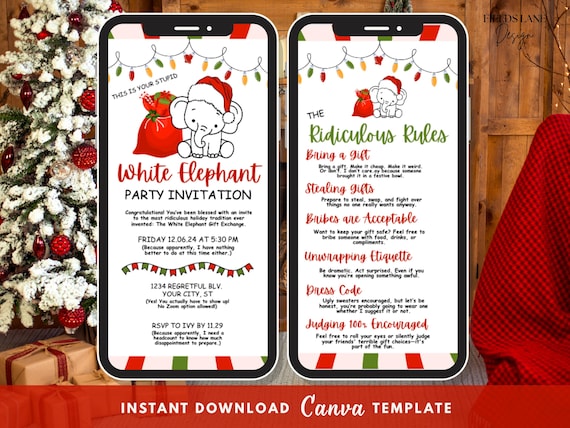 Snarky White Elephant Party Invitation | Funny Christmas Gift Exchange Digital Video Invite 6