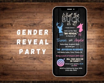 Gender Reveal Party Invitation, Buck or Doe Invite, Baby Shower Invite, Baby Gender Announce, Baby Elephants, Electronic Invite,  Canva 6