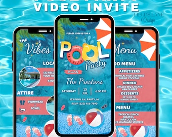 Pool Party Evite | Editable Animated Invitation | Summer Party Invite for Phones 7-1