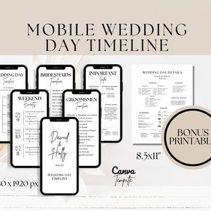 Mobile Wedding Timeline, Wedding Weekend Itinerary, Bridal Party Details Schedule, Canva 1