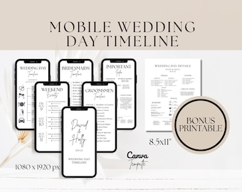 Mobile Wedding Timeline, Wedding Weekend Itinerary, Bridal Party Details Schedule, Canva 1