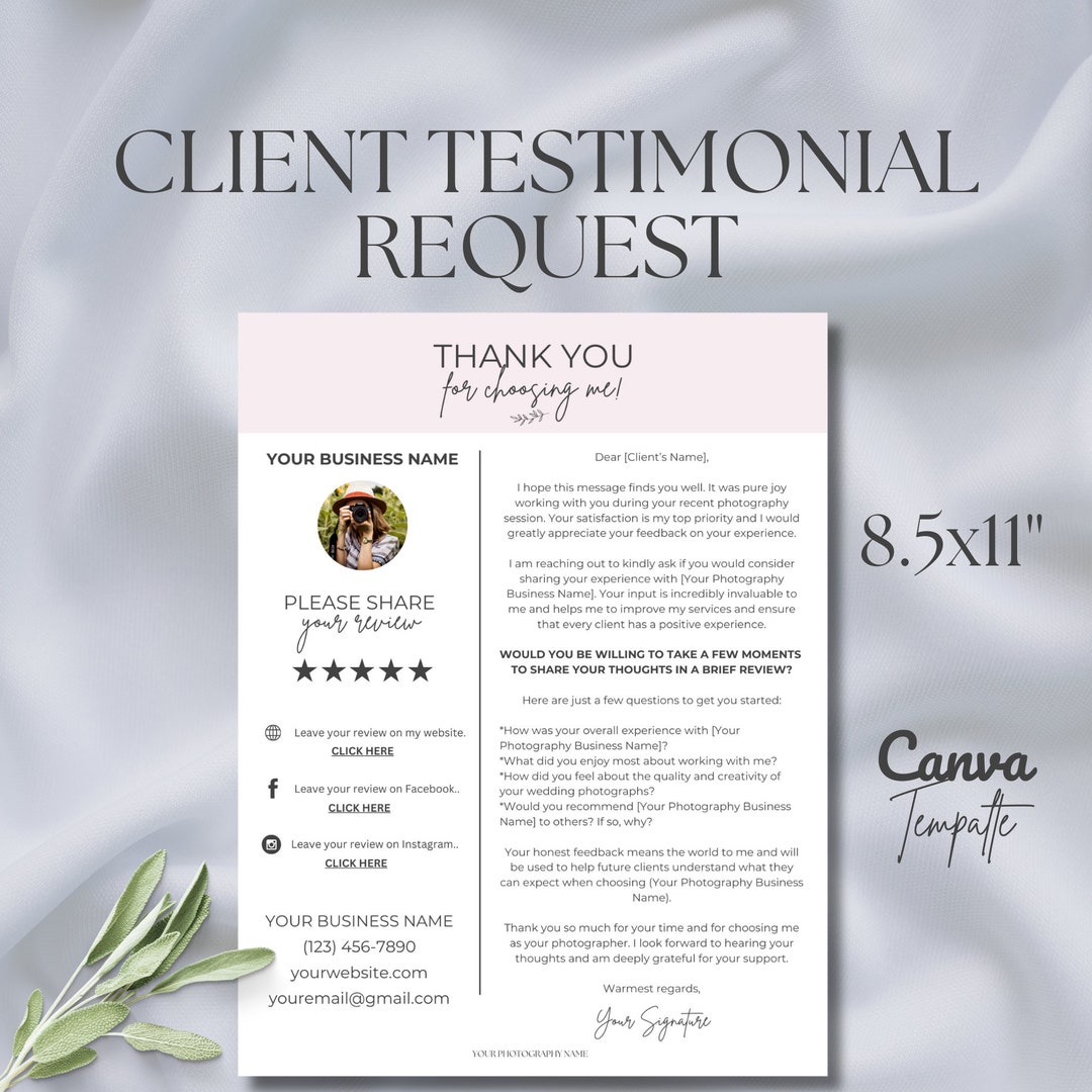 Client Testimonial Request Form: Photography Business Template (canva ...