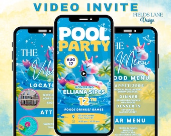 Swim Birthday Party Invitation | Animated Pool Party Evite | Editable Template 4-2