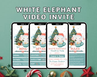 White Elephant Party Invitation, Christmas Gift Swap, Gift Exchange Event, Office Holiday Invite, Electronic Xmas Template, Canva 1-4