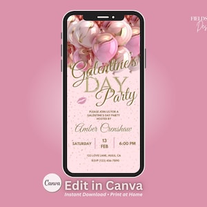 Geanimeerde Galentine's Day-feestavond: mobiele uitnodiging (bewerkbaar op canvas)