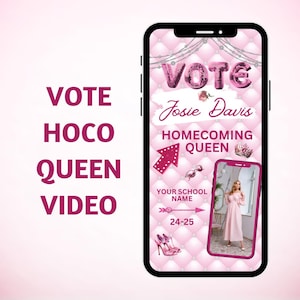 Homecoming Vote Campaign, Animated Video, Queen Voting Poster, Social Media Video Flyer, High School or College Editable Canva Template 1