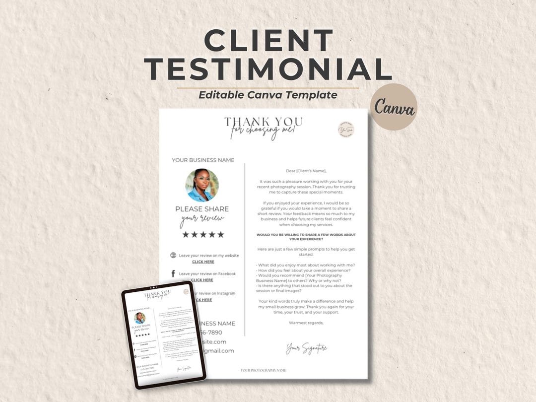 Client Testimonial Request Form: Photography Business Template (canva ...