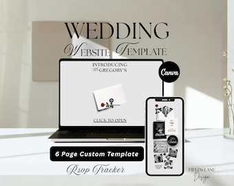 Black and White Wedding Website Template | Editable Canva RSVP Site | Modern Minimalist Wedding Website | Digital Invitation Design 1
