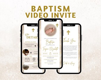 Modello di invito per battesimo digitale: invito video per dispositivi mobili (Canva)