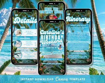Animierte Tropische Cancun Mexiko Geburtstagsreise Einladung, Canva Video Invite 4-1