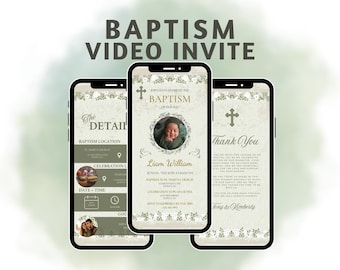Modello di invito per il battesimo del bambino: invito video modificabile per dispositivi mobili (Canva)