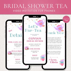 Tea Party Bridal Shower Invitation, Instant Download, Editable Canva Design, Mobile Phone, 6-2