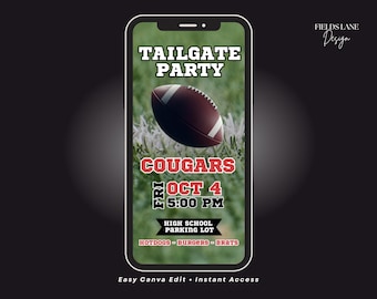 Football Tailgate Text Invite, Mobile Party Evite, Editable Game Day Canva Template 10