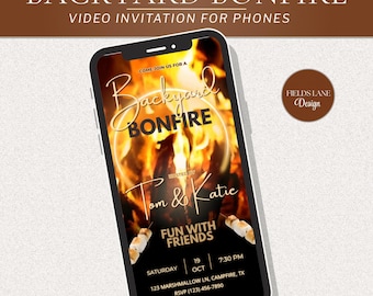 Editable Backyard Fire Pit Invite, Bonfire Party Mobile Template, Instant Download Campfire Invitation 7-2