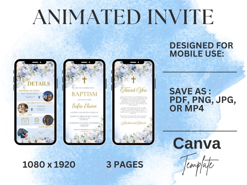 Baptism Invitation Template, Digital Baby Christening Invites, Baptism