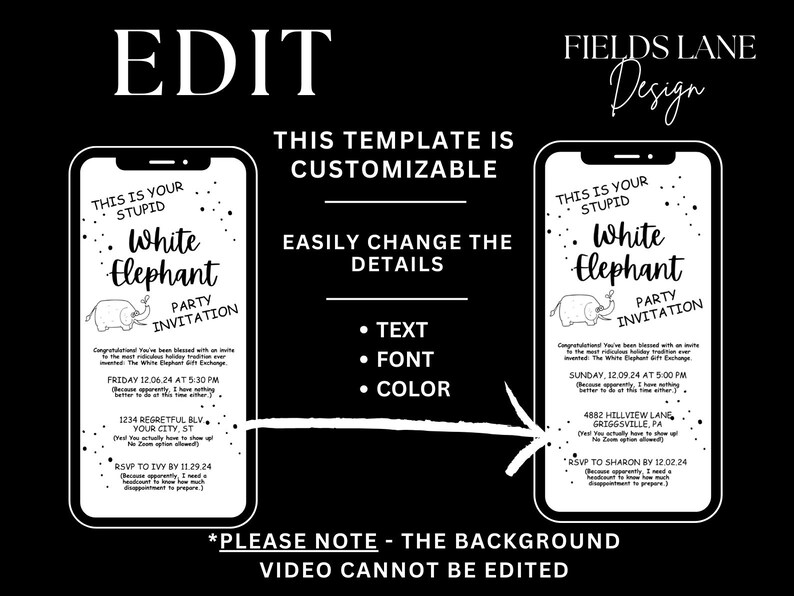 Invitación a fiesta de elefante blanco sarcástico, evento de intercambio de regalos de Navidad, invitación divertida para las vacaciones de la oficina, plantilla electrónica de Navidad, Canva 4-2 imagen 3