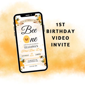 First Bee Day Invitation, 1st Birthday Girl, Bee Invite, Bumblebee Party, Canva 5-1