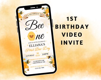 First Bee Day Invitation, 1st Birthday Girl, Bee Invite, Bumblebee Party, Canva 5-1