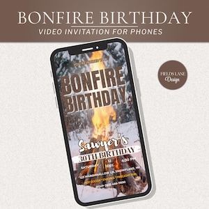 Bonfire & S’mores Digitale Geburtstagseinladung, Lagerfeuer-Telefon einladen, bearbeitbare rustikale Partyvorlage 8-1
