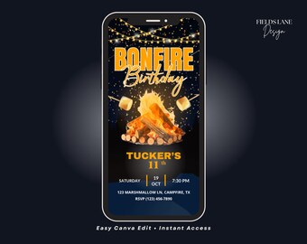 Bearbeitbare Lagerfeuer-Partyeinladung: Rustikale S'mores-Nacht, Mobile Vorlage (PDF-Datei)