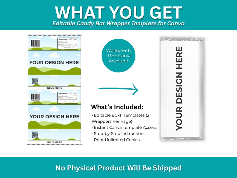 Chocolate Bar Wrapper Template, Custom 1.55oz Chocolate Wrapper Label ...