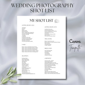 Lista zdjęć fotografii ślubnej, szablon listy zdjęć ślubnych, lista fotografii, szablon Canva, środa 1