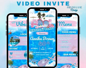Animated Pool Birthday Invitation | Editable Digital Evite | Summer Party Invite 5-2