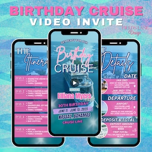 Mädchen Reise Geburtstagskreuzfahrt Einladung | Bearbeitbares Mobile Video Invite 6-2