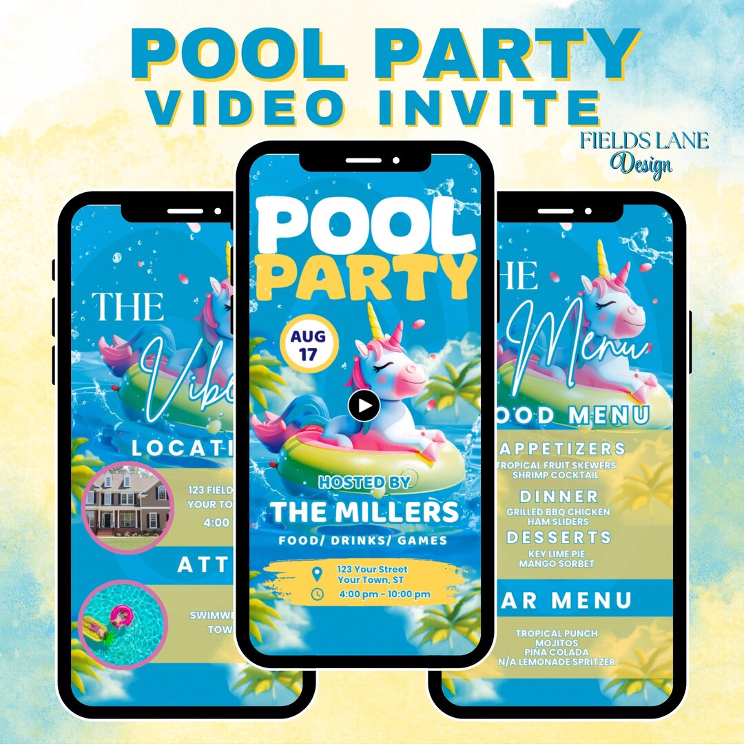 Birthday Pool Party Invitation Animated Swim Party Evite Summer