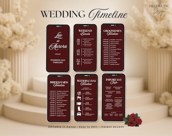 Mobile Wedding Day Timeline, Wedding Day Schedule, Bridesmaid & Groomsmen Timeline, Reception Timeline, Wedding Organizer Template 2