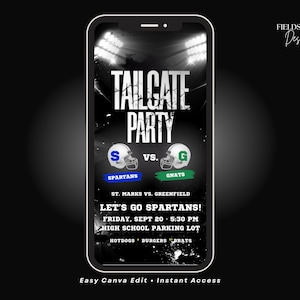 Inbjudan till Tailgate-evenemanget före matchen, digital inbjudan till fotbollsfest, redigerbar telefoninbjudan Evite 8