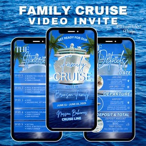 Familien-Kreuzfahrt-Einladung Video | Kreuzfahrtschiff Urlaubsparty | Bearbeitbar Mobile Einladen 4-1