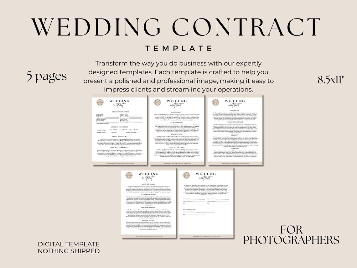 Wedding Contract, Photography Contract Template, Photography Forms ...