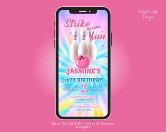 Bowling Birthday Video Invitation: Editable Animated Party Invite (Canva)