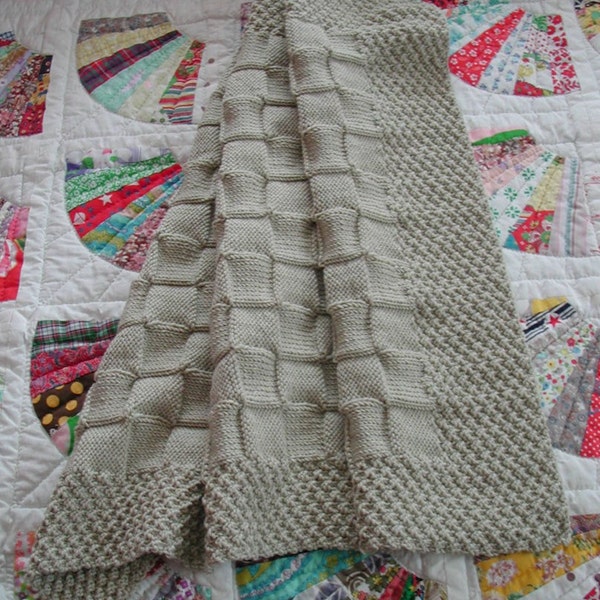 Aran Inspired Crib Quilt Pattern-- Moss and Basketweave Stitches