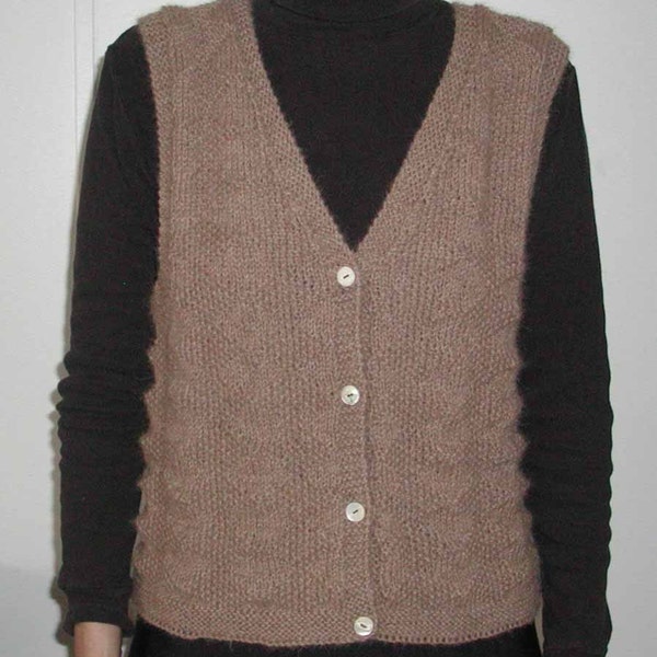 Aran Inspired Diamond Stitch Sweater Pattern - Button Down Vest - Medium Size