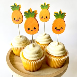 12 Cute Pineapple Cupcake Toppers l Kawaii Pineapple Cupcake Toppers l Fruit Cupcake Toppers l Party Favors