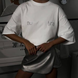 No Bra No Worries Tee - Funny Slogan Shirt, Chill Vibes Aesthetic Tee, Women’s Casual Wear